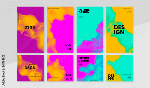 Set of modern futuristic vibrant neon templates. For social media story post  ads  flyer  poster  banner  cover  website.