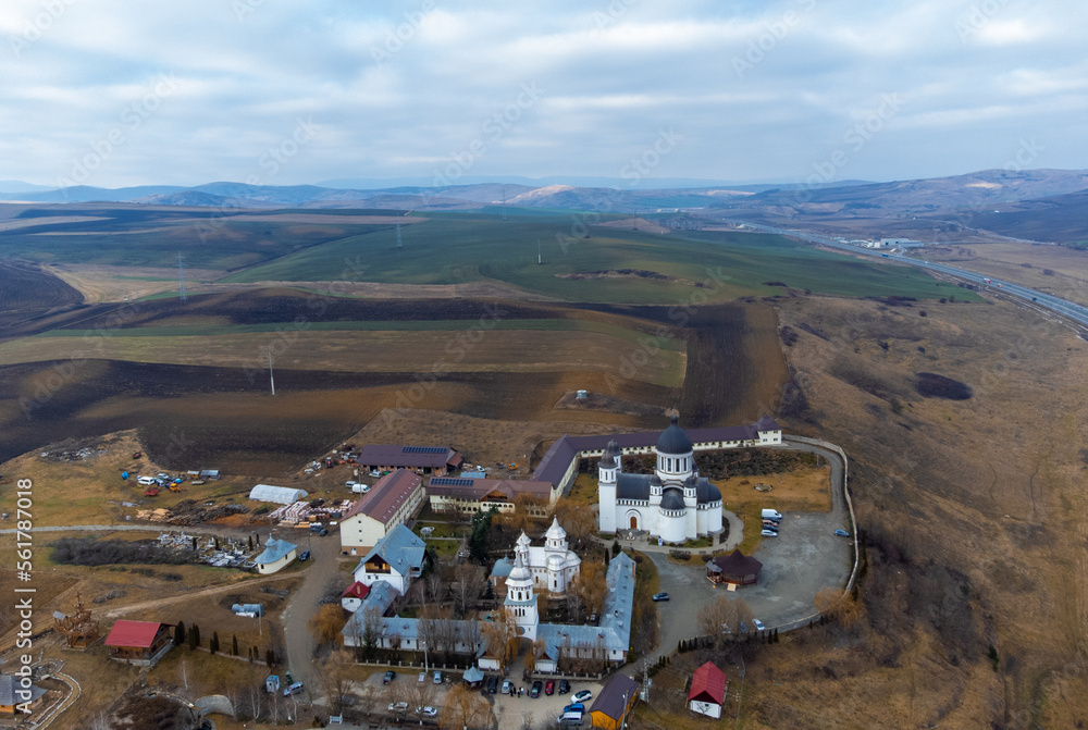 Obraz premium Aerial view of Dumbrava monastery - Romania