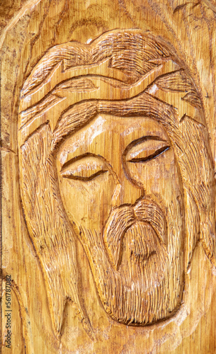 Wooden sculpture with the face of Jesus Christ at Dumbrava monastery - Romania