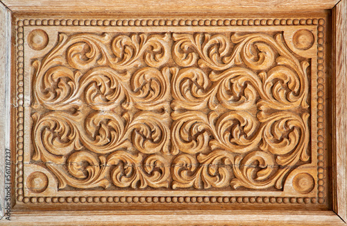 Wood engraving with floral motifs at Dumbrava monastery - Romania