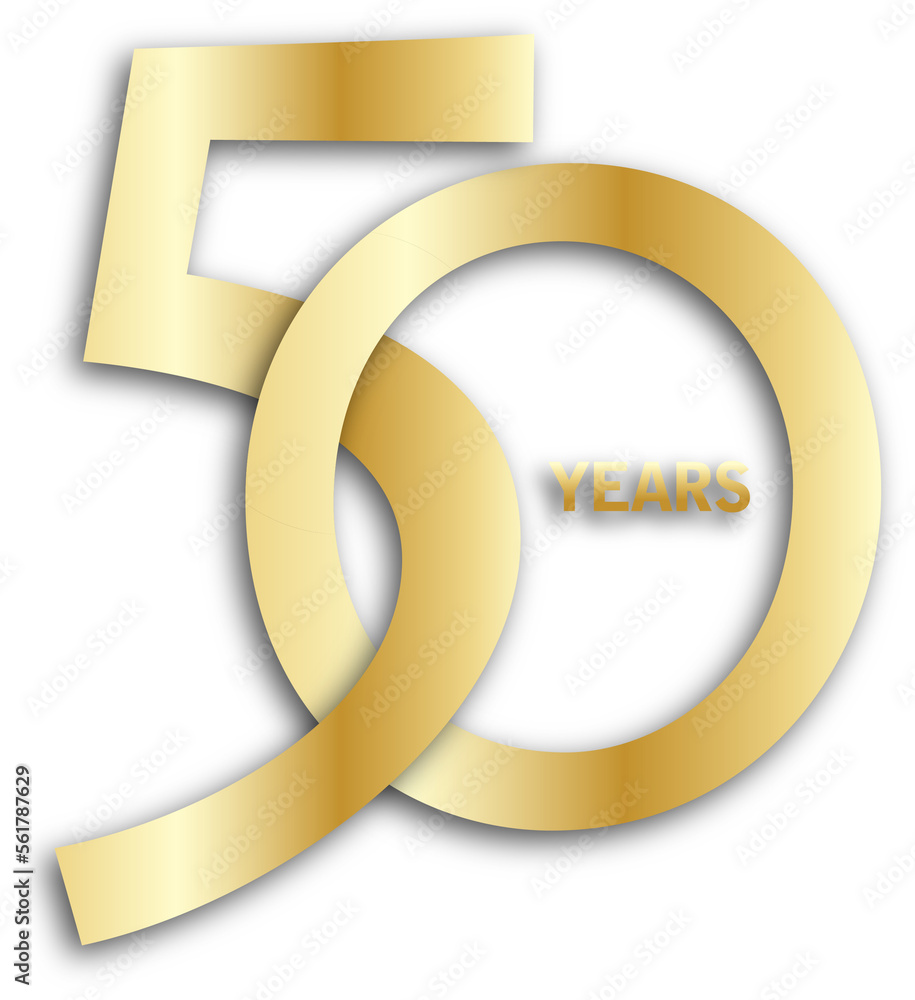 50 YEARS interlocking gold icon on transparent background Stock