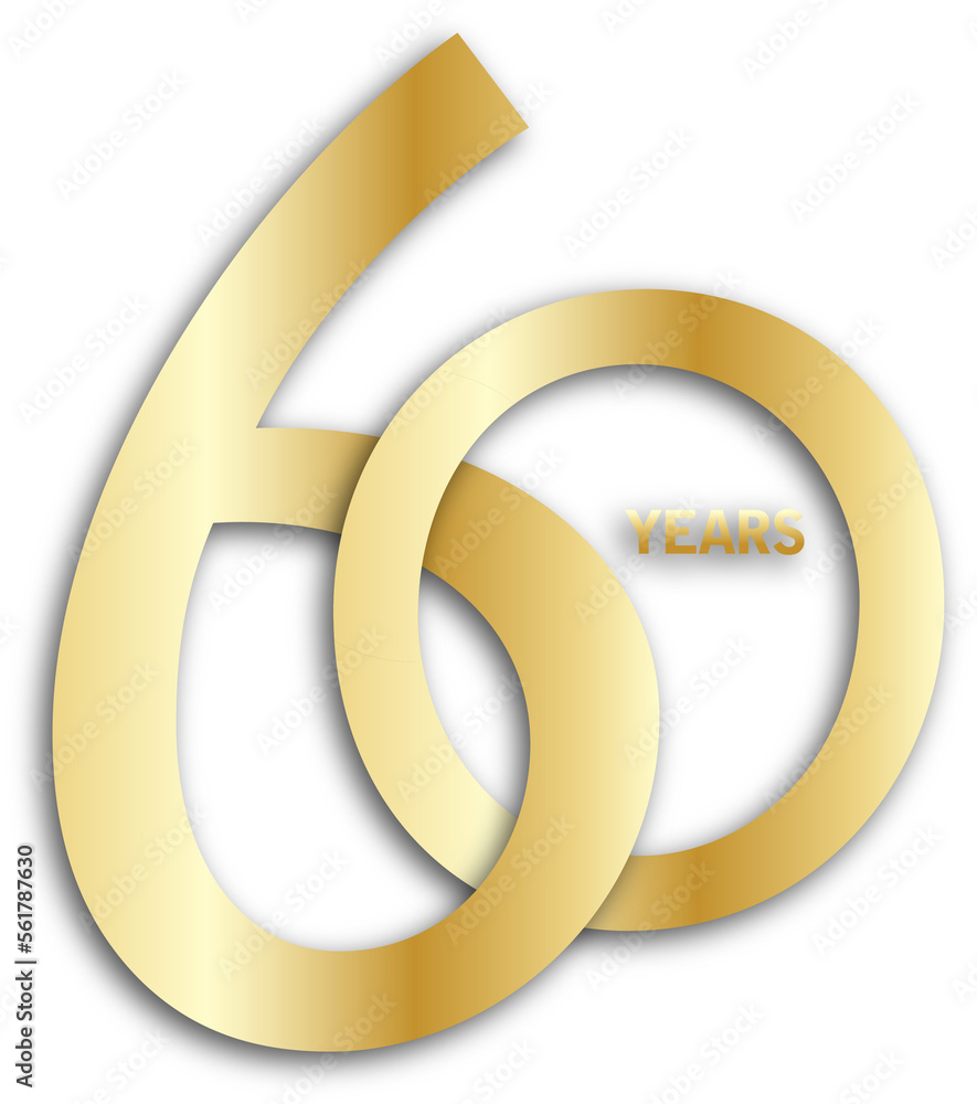 60 YEARS interlocking gold icon on transparent background 60 YEARS interlocking gold icon on transparent background
