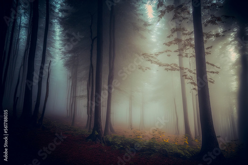 Landscapes with forests in the fog  mysterious forests