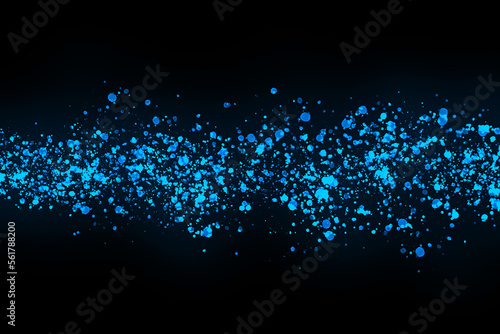 Black background with drops, dots, blots, megumi and dust. Of blue color. photo