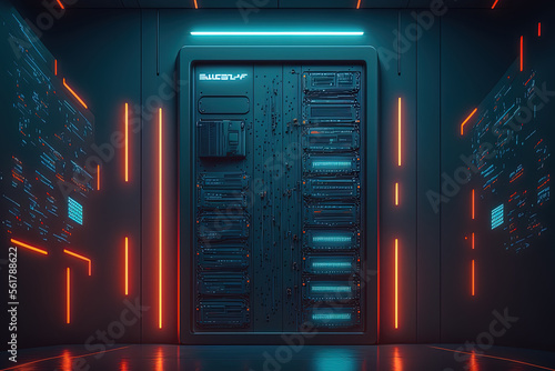 Concept of a server with a rack in a server room. Generative AI