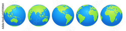 World map on rounded earth globe. Isolated icon of planet with countries, continents, seas and oceans. Worldwide geography and cartography. Vector 3d realistic style