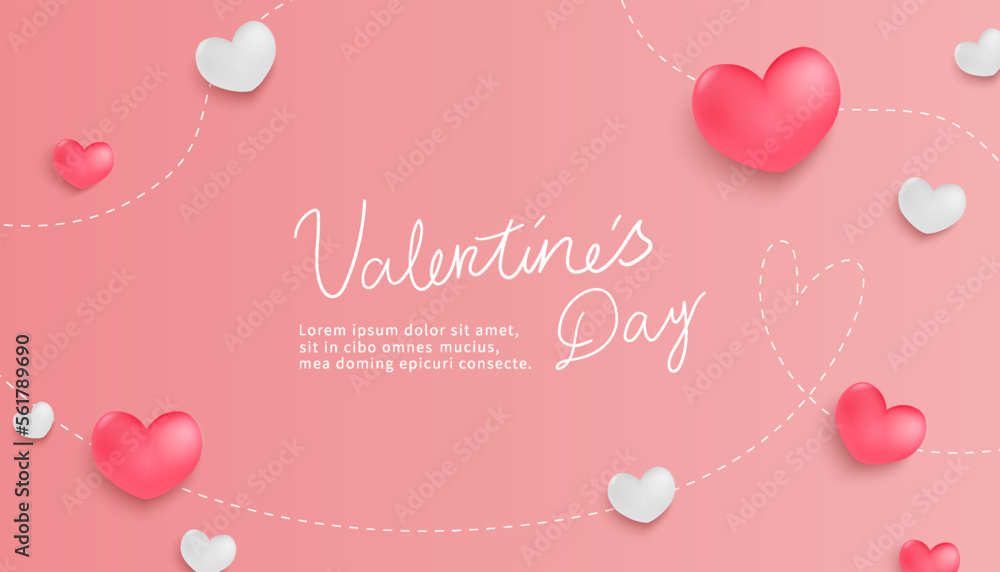 Pink valentine's day template with 3d hearts.