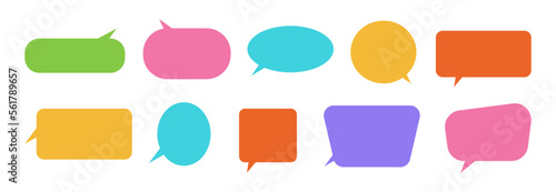 Chatting boxes and speech bubbles, different shapes of colors, message box set. Rounded and rectangle balloons with copy space. Messaging and communication. Vector in realistic style