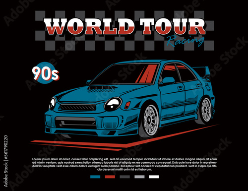 90s car vehicle poster illustration in vector graphic