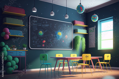 Elementary classroom, back to school concept. Generative AI Fototapet