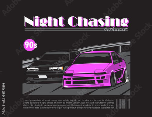 90s car racing vehicle illustration in vector graphic design