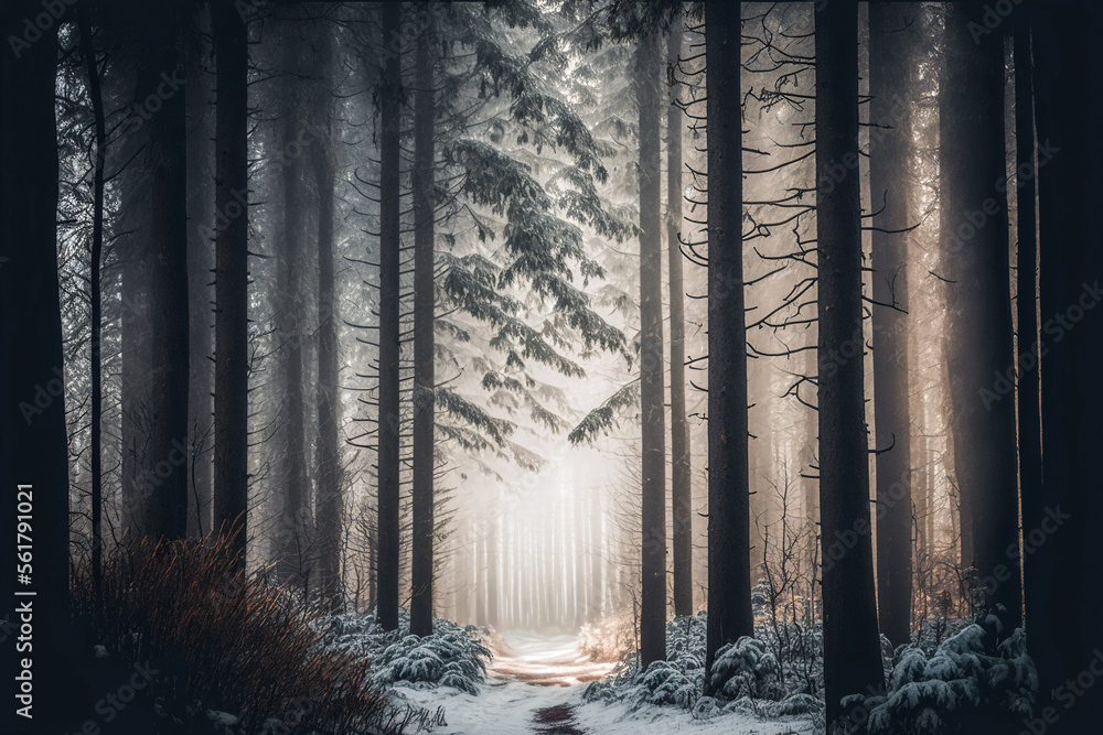 Fototapeta premium Landscapes with forests in the fog, mysterious forests