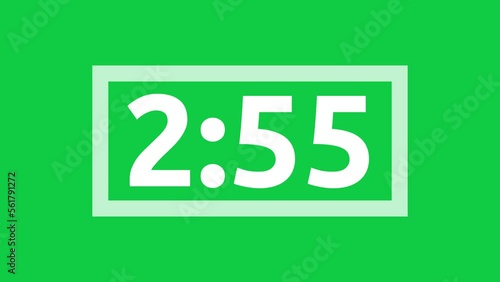 [Part 3 OF 5] 5 minutes timer animation with white square frame blinking every seconds in green screen background.