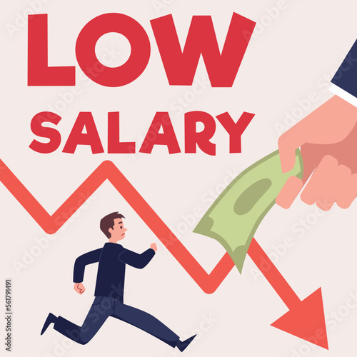 Low salary and falling wages in the economic crisis flat vector isolated.