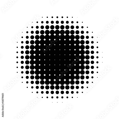 Black halftone dotted circle. Abstract ornament with circular round effect with creative artistic vector minimalism