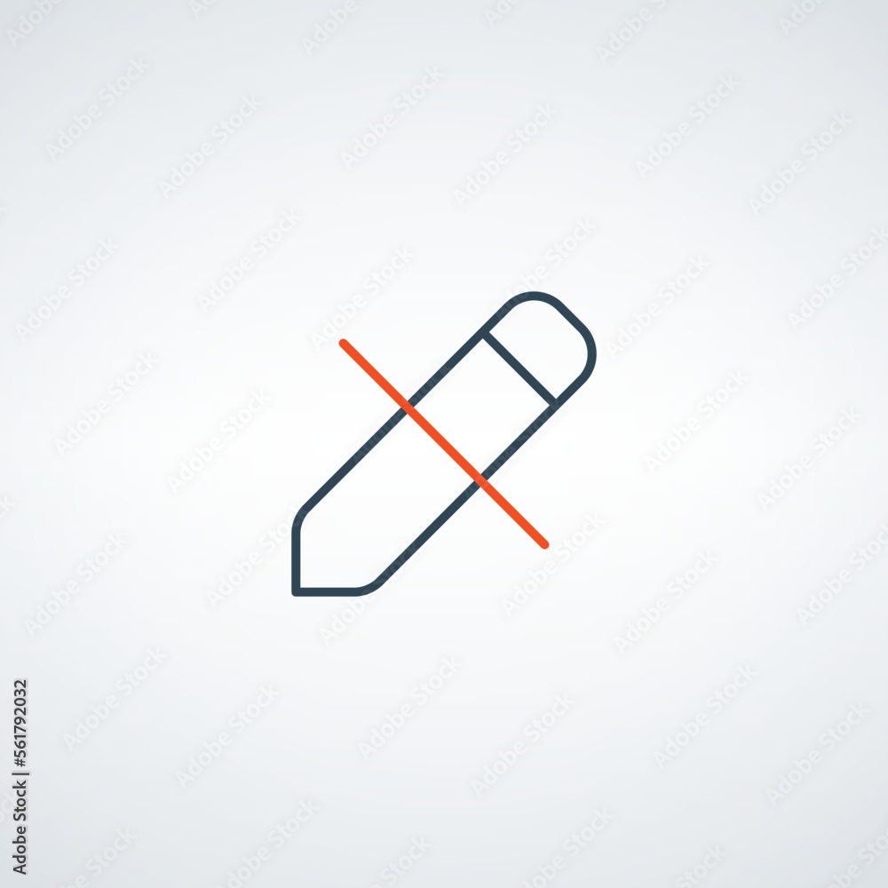 No Pen or Pencil Icon, clear drawing, eriser tool icon. Prohibited drawing sign. Stock vector illustration isolated on white background. No Pen or Pencil Icon, clear drawing, eriser tool icon. Prohibited drawing sign. Stock vector illustration isolated on white background.