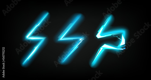 Electric lightings vector set isolated on black background