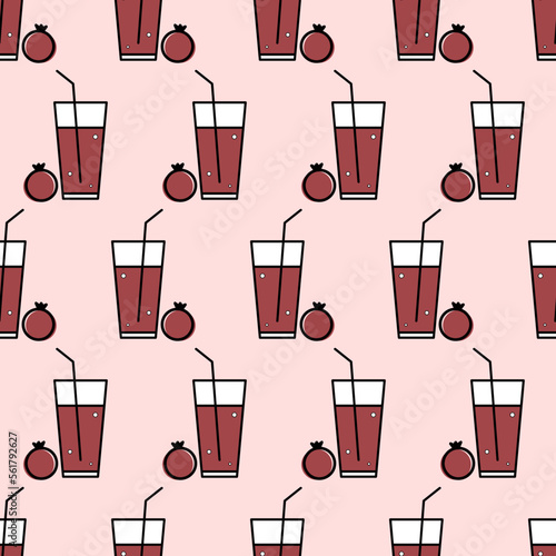 A seamless pattern with a glass of pomegranate juice.