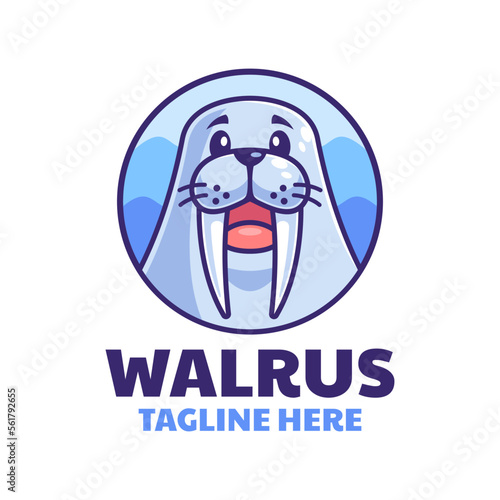 Happy Walrus Cartoon Logo Design