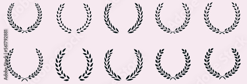 Laurel wreath. Silhouette laurel wreath. Emblem floral greek branch with award laurel wreaths and branches flat style