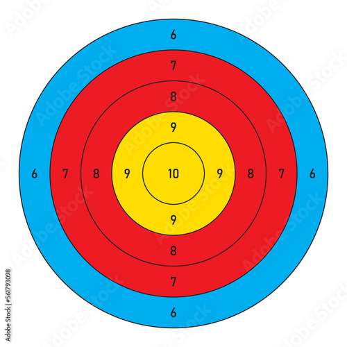 Vector template of a paper target for shooting practice with description. Archery. White background.