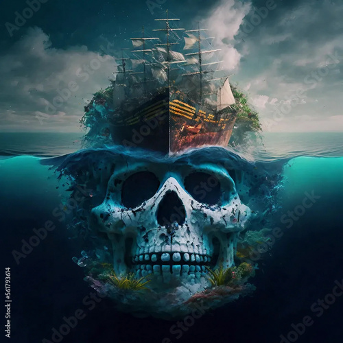 ship with skull, Generative AI