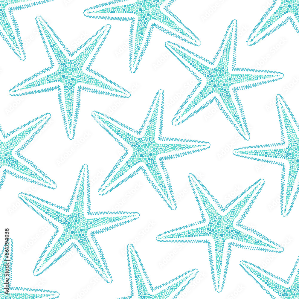 Starfish. Seamless vector pattern on white. Perfect for wallpaper, wrapping, fabric and textile.