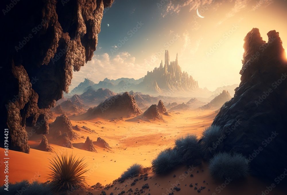 illustration, desert landscape, image generated by AI