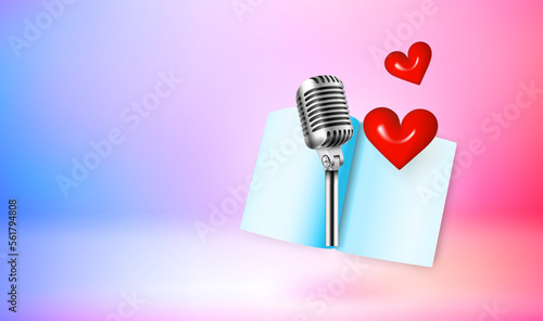 Romantic song concept. Vector 3d banner with copy space
