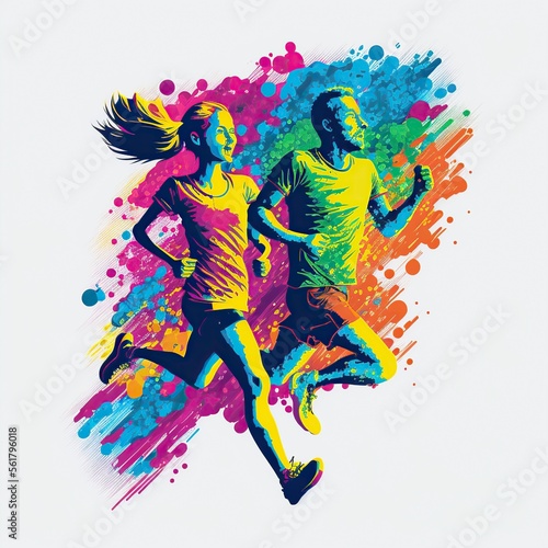 illustration, children running, image generated by AI