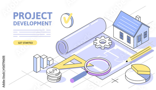Isometric blueprint floor plan house. Architectural design