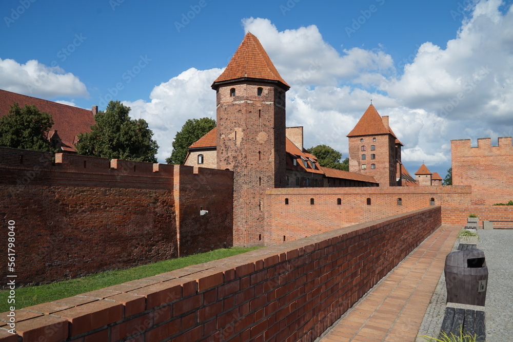 Red brick fortifications of the Templar castle in Malburk. Poland.