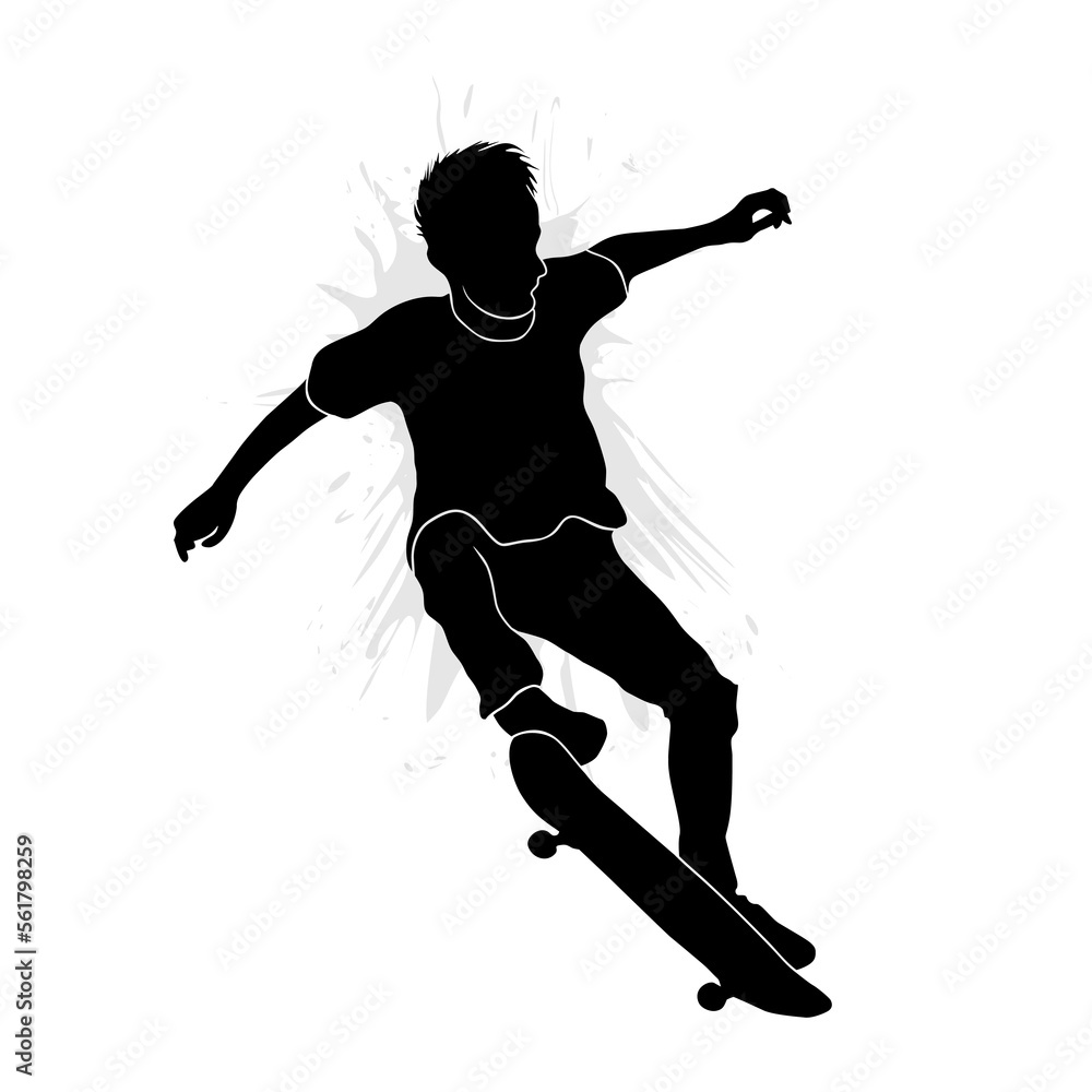 Male skateboarder doing jump trick. Vector illustration silhouette
