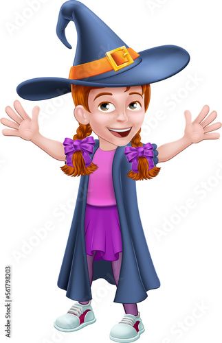 Kid Cartoon Girl Child in Witch Halloween Costume