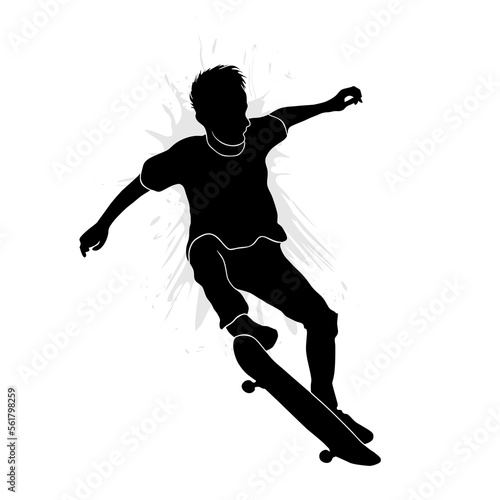 Male skateboarder doing jump trick. Vector illustration silhouette