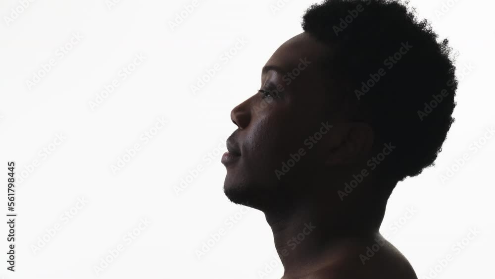 Male confidence. Profile portrait. Masculine ego. Side view silhouette of relaxed pensive guy face isolated on white empty space background. Male confidence. Profile portrait. Masculine ego. Side view silhouette of relaxed pensive guy face isolated on white empty space background.
