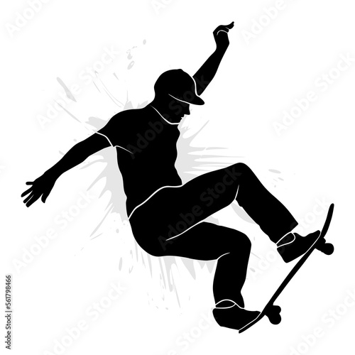Skater silhouette jumping with skate board. Vector illustration