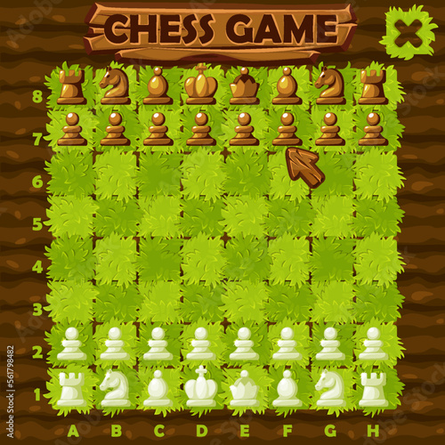 Chess game UI, Farm style chess board and set chess figures for 2D game