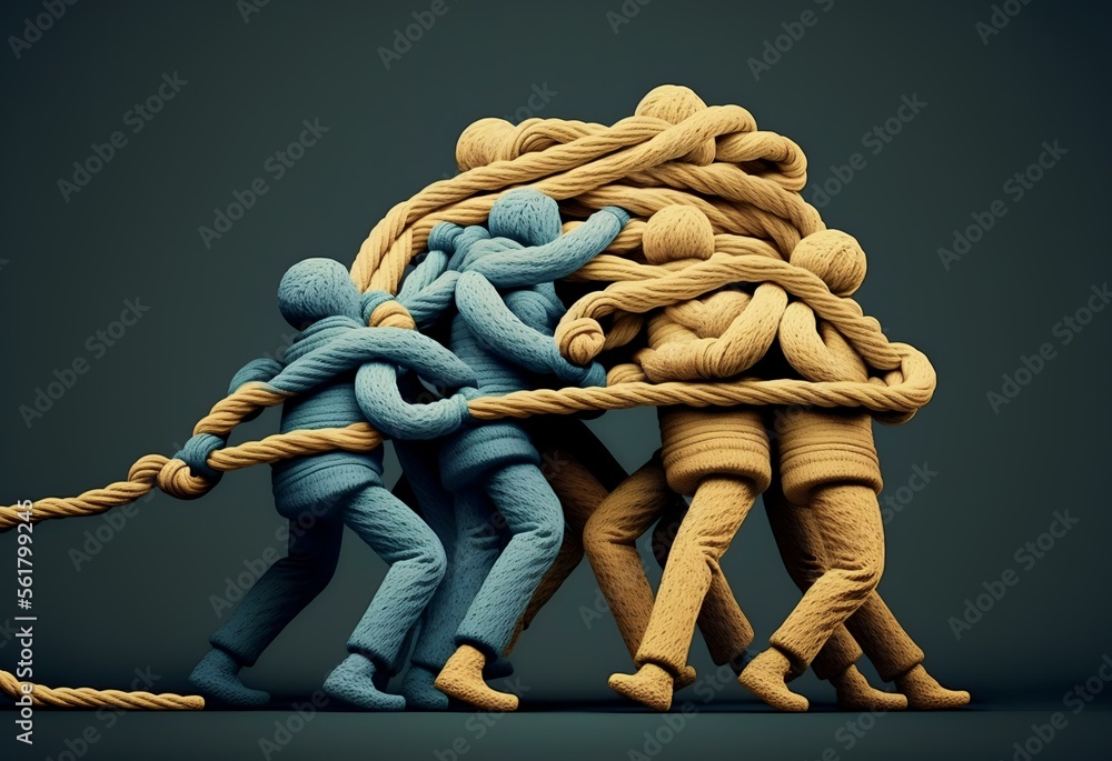 image of a team of people holding a rope and pulling together ...