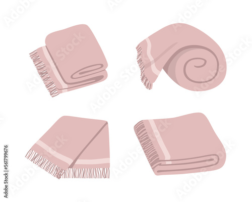 Soft blanket icons set, concept of cozy home, relaxation.