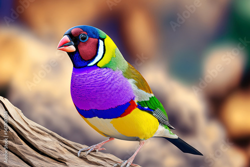 Beautiful multi colored Gouldian finch bird from Australia. Generative AI photo