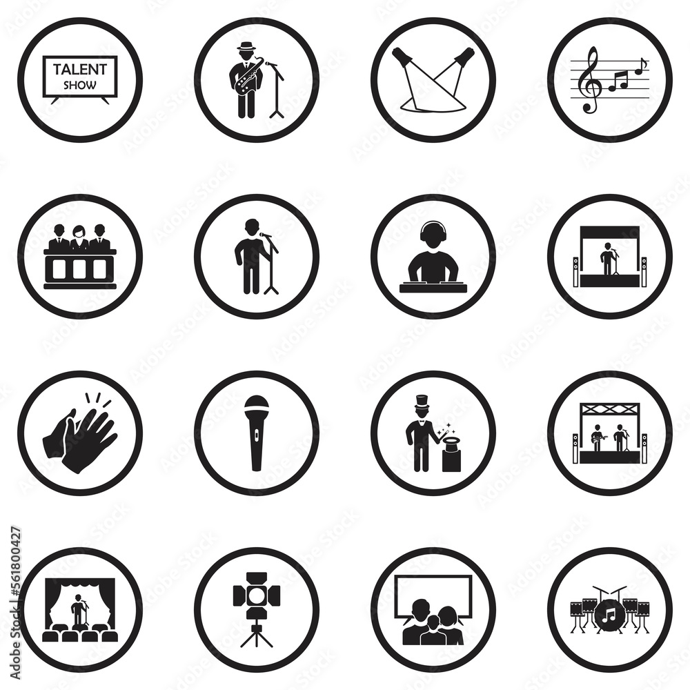 Talent Show Icons. Black Flat Design In Circle. Vector Illustration. Talent Show Icons. Black Flat Design In Circle. Vector Illustration.