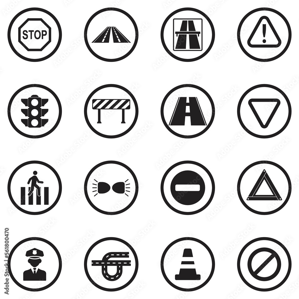Traffic Rules Icons. Black Flat Design In Circle. Vector Illustration. Traffic Rules Icons. Black Flat Design In Circle. Vector Illustration.