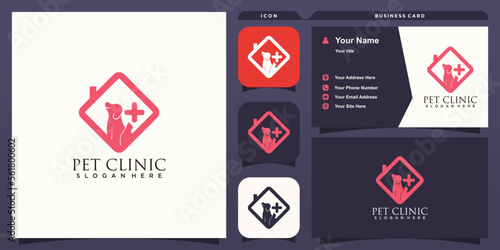Pet clinic logo with creative design vector icon illustration
