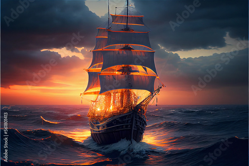 Ancient ship sailing the oc...