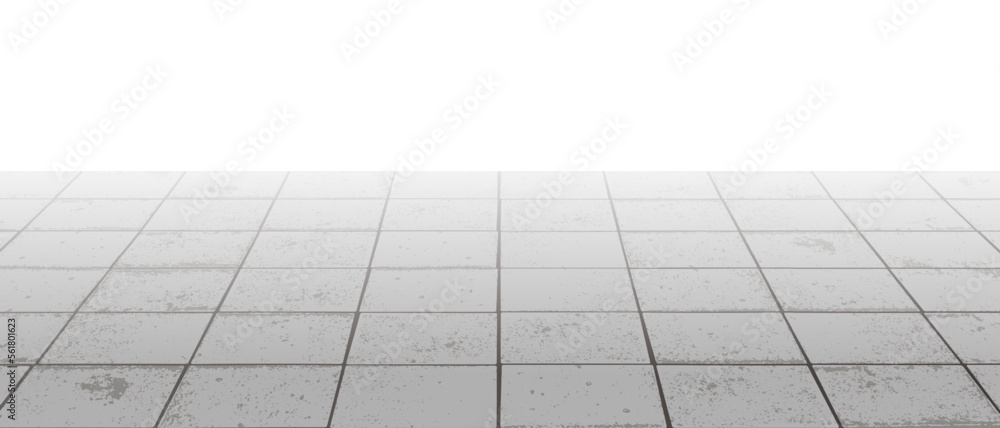 Perspective concrete block pavement vector background with texture. Tile floor surface. City street road or walkway with grid stone pattern. Patio exterior. Panoramic landscape