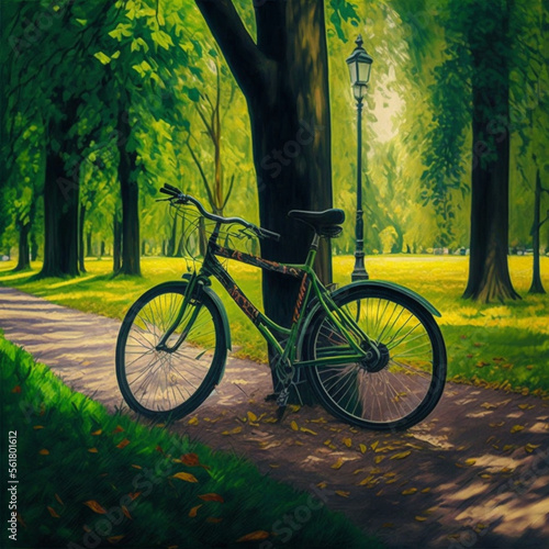 Bike in the park. Generative AI.