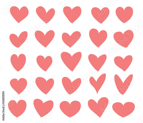 A set of pink hearts. A symbol of love. Illustration highlighted on a white background