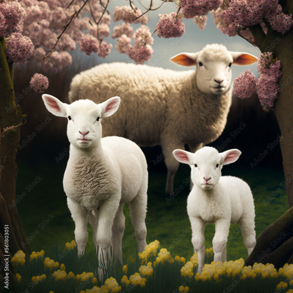 Lambs in the field. Generative AI. Lambs in the field. Generative AI.