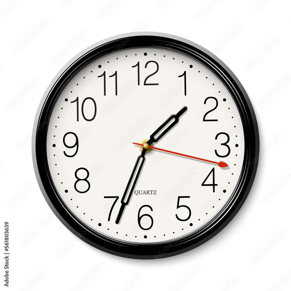 Classic round wall clock with black body isolated on white Classic round wall clock with black body isolated on white